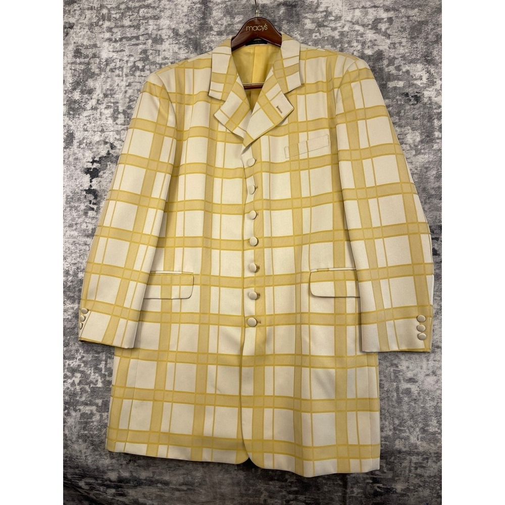 John‎ Raphael Platinum Men's 46L 38x32 Yellow Plaid 3 Piece Suit Milano Elegant